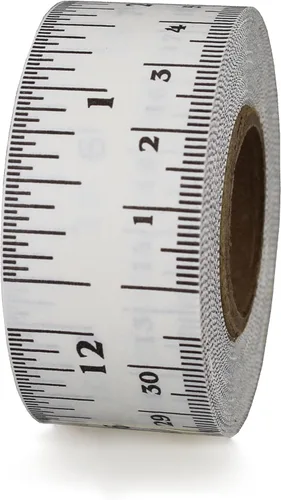 ChromaLabel Cinta métrica adhesiva de 12 pulgadas, cinta métrica plana para carpintería, oficina y regla escolar, cinta métrica blanca