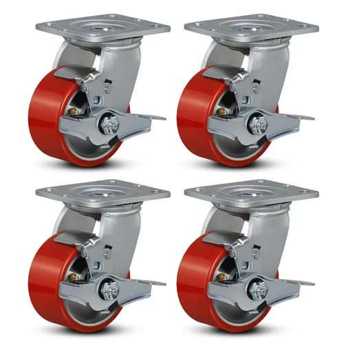 Miniatura 40 de Ruedas industriales de 4 x 2 pulgadas, ruedas resistentes, ruedas de poliuretano, capacidad de hasta 3200 libras. Uso para camión de plataforma