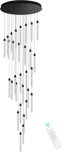 Miniatura 9 de Candelabro de Techo Alto de 197" de Largo con 30 Luces, Lámpara LED Moderna de Cristal Burbuja Regulable con Montaje al Ras, Luz Colgante de Techo