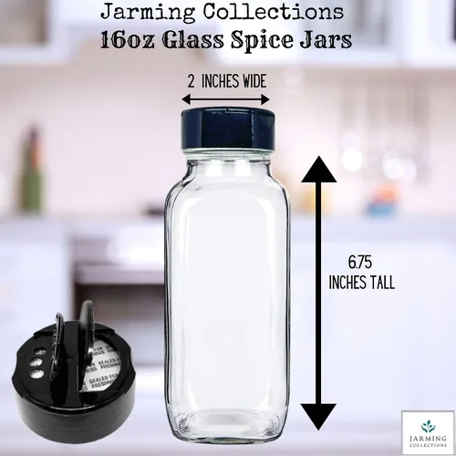 Miniatura 3 de JARMING COLLECTIONS Agitadores de Especias Cuadrados Franceses de Vidrio de 16 oz con Tapas – Recipientes Grandes de Condimentos para Cocina