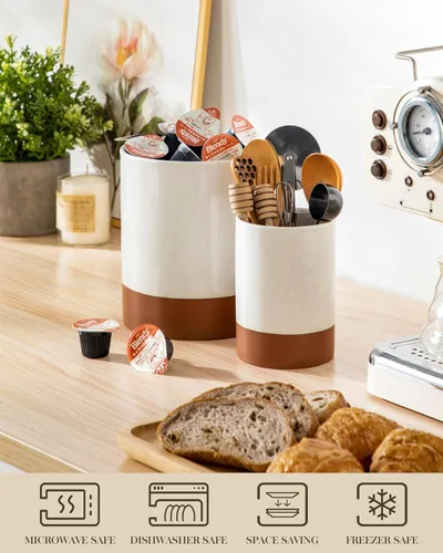 Miniatura 4 de MALACASA Soporte para utensilios, soporte para utensilios de cocina de cerámica de 7.3"+5.5 pulgadas para encimera, recipientes grandes para Caqui
