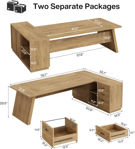 Miniatura 2 de Tribesigns Escritorio ejecutivo en forma de L de 78 pulgadas, escritorio de oficina grande y moderno con cajones y archivador lateral, muebles