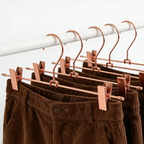 Miniatura 2 de Perchas de ropa para pantalones de oro rosa de 13.8 pulgadas, paquete de 10 perchas para pantalones con clips de metal para pantalones, ganchos
