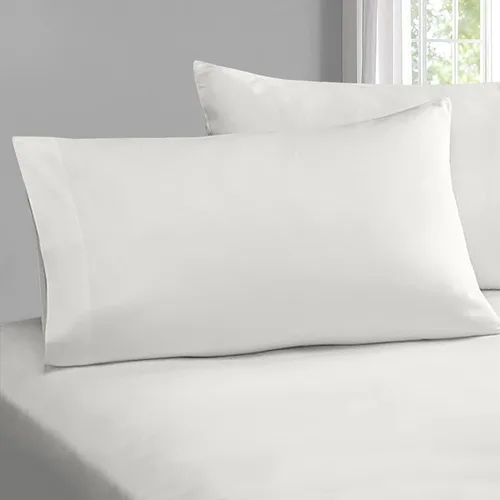 Pizuna - Juego de 2 fundas de almohada de 100% algodón puro tamaño Queen en color blanco deslustrado, lujosas con 400 hilos, algodón de fibra larga