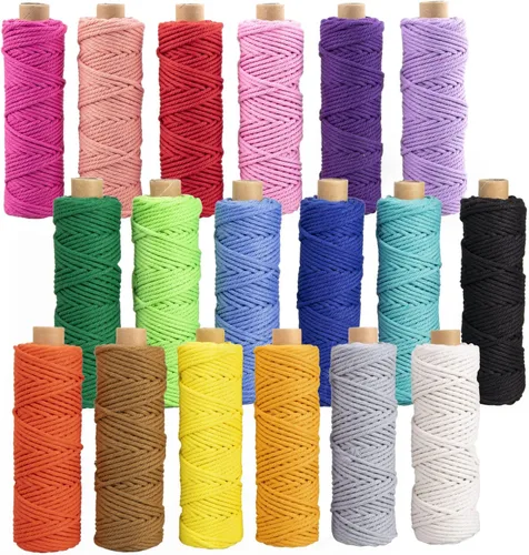 Miniatura 11 de PHUNTTEK Cordón de macramé de 0.079 in x 590 yardas, 18 rollos de cuerda de algodón natural, 3 soportes de cuerda de yute, cuerda suave, hilos