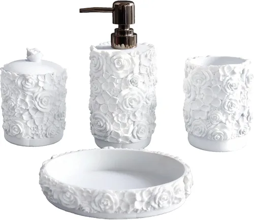 Miniatura 8 de Hymmah Juego de accesorios de baño negro, juego de baño de diseño único, juego de regalo de resina de 5 piezas, necesidades de apartamento, contiene