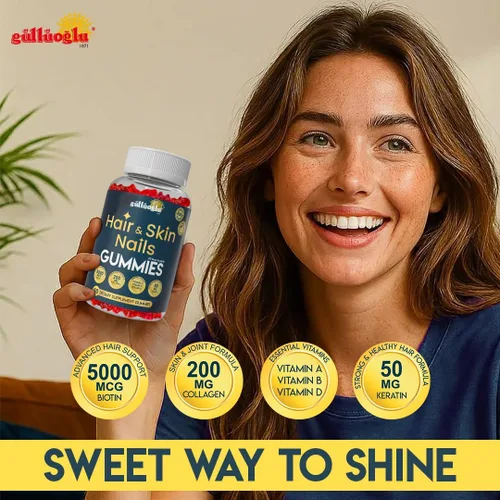 Miniatura 6 de SINCE 1871 GÜLLÜOGLU Gomitas para cabello, piel y uñas, biotina 5000 mcg, colágeno 200 mg y queratina 50 mg - con MSM, bambú y vitaminas A, C, D, E