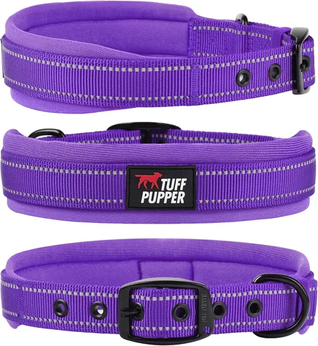Miniatura 12 de Tuff Pupper Collar de perro acolchado ultra cómodo Acolchado grueso de neopreno Collar de perro con correa de nailon balístico con costuras
