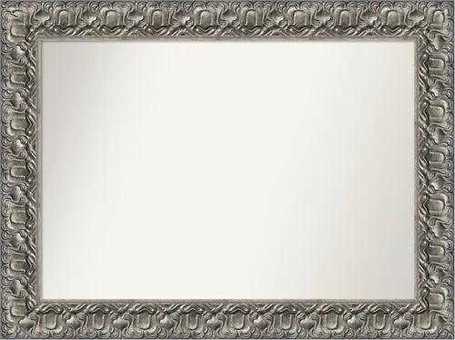 Miniatura 213 de Amanti Art Espejo de baño plateado para sobre fregadero, 26 x 26 pulgadas, espejo cuadrado de níquel pulido, marco de madera tradicional mediano, se