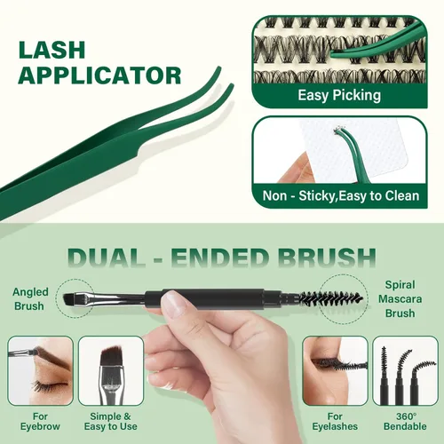 Miniatura 6 de Kit de extensión de pestañas DIY de KEYYOU, 300 piezas de racimos de pestañas, kit de extensión de pestañas con 40D de rizado C, 9-18MIX de racimos