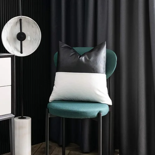 Miniatura 5 de DEZENE - Juego de 2 fundas de almohada decorativas de cuero sintético con 100% algodón para sofá, cama, decoración moderna del hogar, cuadradas