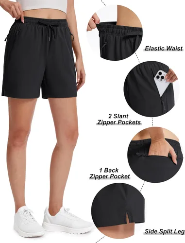 Miniatura 4 de TACVASEN Pantalones cortos de senderismo de 5 pulgadas para mujer, de secado rápido, ligeros, UPF 50+, pantalones cortos deportivos con bolsillos