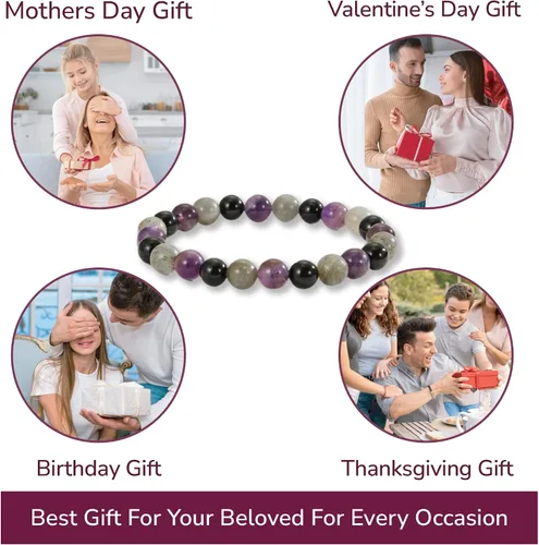 Miniatura 74 de Crystal Vibe Pulseras de cuentas de 0.315 in para mujeres y hombres, pulseras de cristal con piedras preciosas naturales, tamaño elástico ajustable