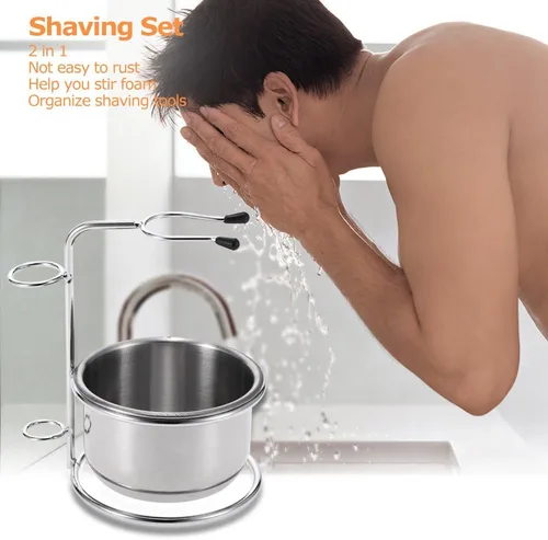 Miniatura 5 de Anself Tazón de afeitar 2 en 1, juego de afeitado para hombre, taza de afeitar + soporte para cuchilla de afeitar para hombre, jabón, cuenco