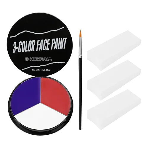Miniatura 10 de Pintura facial blanca, negra y azul + 3 piezas de esponja + juego de pintura corporal con pincel, negro ojo para juegos deportivos de béisbol