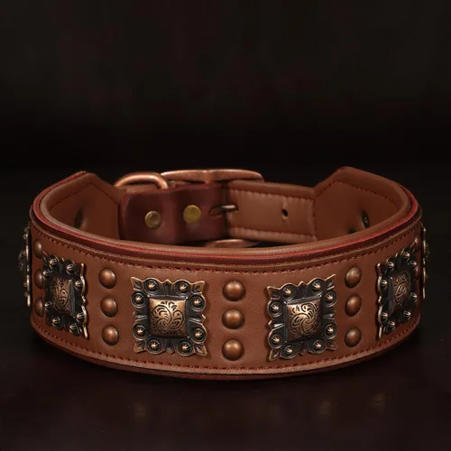 Miniatura 8 de PET ARTIST Collar de Perro de Cuero Acolchado Mejorado, Collares de Perro de Cuero Genuino de 2 Pulgadas de Ancho con Remache Tachonado Resistente