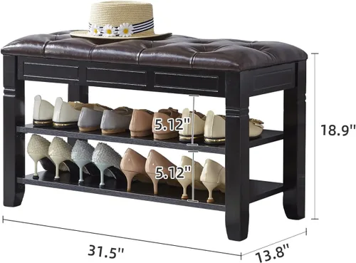 Miniatura 3 de LEILISI Banco de zapatos, organizador de almacenamiento con cojín de 2 niveles elevador superior, zapatero para entrada, sala de estar, dormitorio