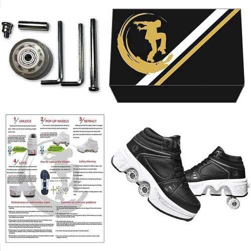 Miniatura 6 de Patines de ruedas para mujeres y hombres al aire libre, zapatos de parkour 2 en 1 con ruedas para niñas/niños, zapatos retráctiles de doble fila