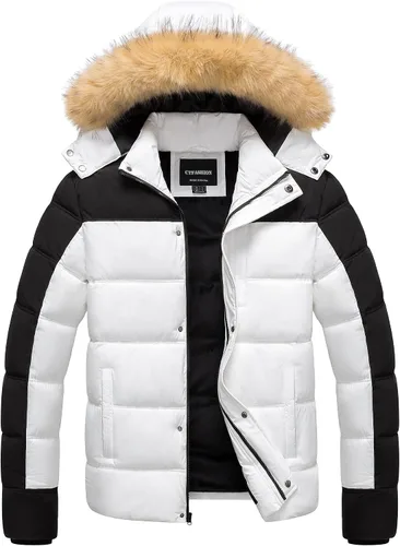 Miniatura 9 de Chaqueta acolchada para hombre, abrigo de invierno con capucha de piel, impermeable y resistente al viento, forro polar, 4 bolsillos
