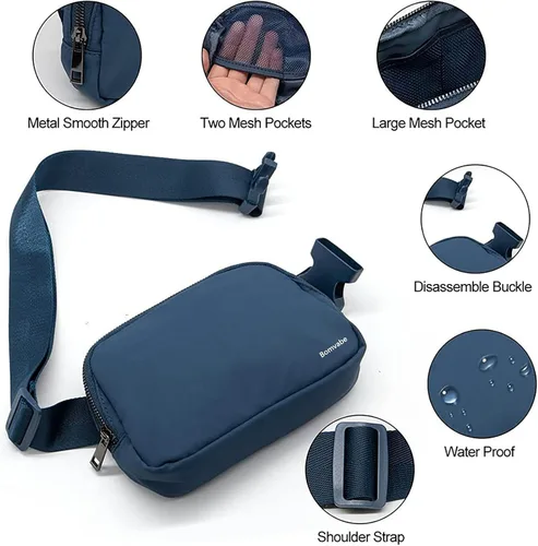 Miniatura 43 de Cangurera cruzada para mujer, mini bolsa para cinturón de 1 litro con correa ajustable de 32 a 51 pulgadas, bolsa de cintura pequeña para viajes
