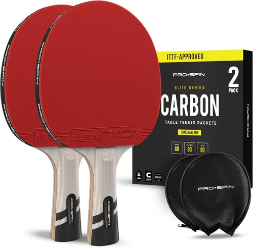 PRO-SPIN Palas de ping pong - Raquetes de tenis de mesa de nivel profesional con fibra de carbono para un control superior | Lámina de 7 capas, goma