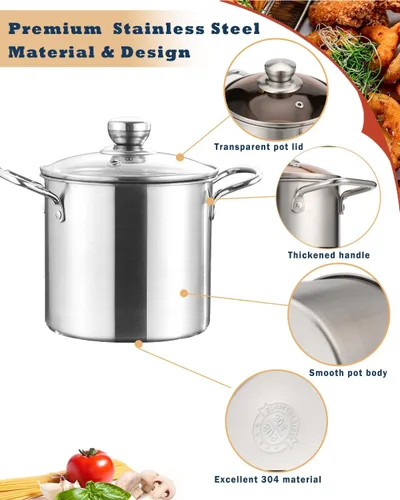 Miniatura 5 de Freidora de acero inoxidable de 3.2 cuartos de galón con cesta y tapa, sartén profunda multifuncional con colador para cocinar en casa