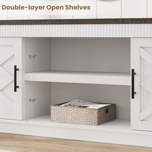 Miniatura 7 de GarveeHome Soporte de TV de granja para televisores de 70/75 pulgadas, centro de entretenimiento de 65 pulgadas de largo con 2 puertas y estante