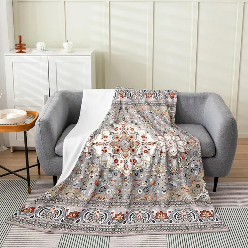 Miniatura 8 de Erosebridal Manta Bohemia de Tiro 40x50 Pulgadas, Retro Azul Amarillo Degradado Rojo Floral Bohemio Tribal de Vellón, Vintage Antiguo Enrejado