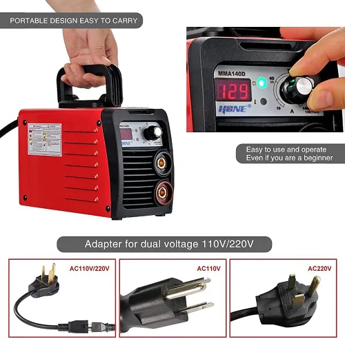 Miniatura 7 de HONE Soldador de palo, máquina de soldadura de arco 140Amp real 110V/220V, máquinas de soldadura IGBT con pantalla LCD digital inversora, arranque