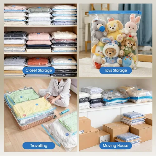 Miniatura 7 de AROIC 50 Bolsas de Almacenamiento al Vacío, 5 Tamaños + 2 Enrollables (8 Cada Una) Bolsas de Sellado al Vacío para Ahorro de Espacio para Ropa con 1