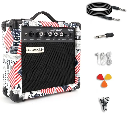 Miniatura 10 de Amplificador de Guitarra Bajo Eléctrico Azul Oscuro de 20W Portátil de Viaje Mini Amplificador de Práctica Conector para Auriculares Aux Agudos