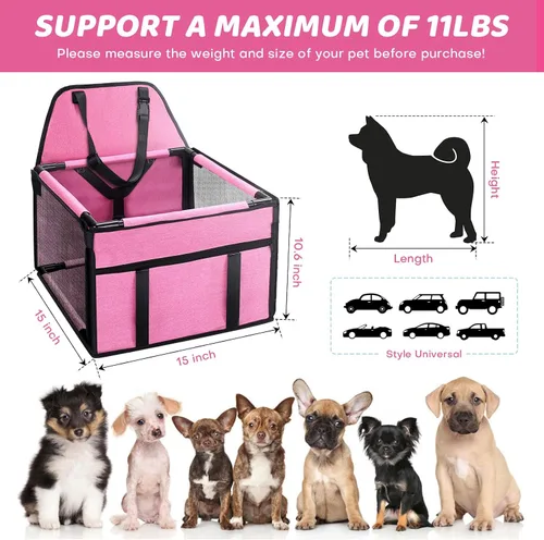 Miniatura 6 de GENORTH Asientos de coche para perros pequeños para perros pequeños, asiento elevador portátil para cachorros/mascotas con correa de clip y ventana