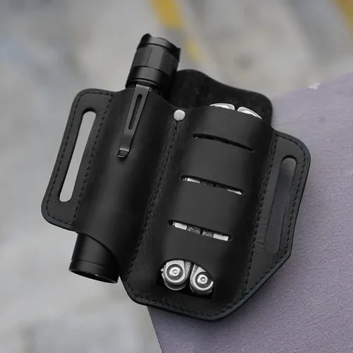 Miniatura 6 de VIPERADE PJ8 - Funda pequeña de cuero EDC para cinturón, funda multiherramienta de cuero, organizador de cinturón EDC, hecho a mano, 2 bolsillos
