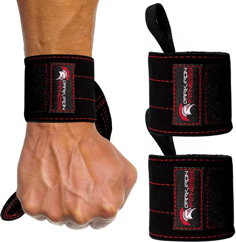 Dark Iron Fitness Correas de muñeca para levantamiento de pesas, bandas de cuero de gamuza de agarre resistente para hombres y mujeres, envolturas