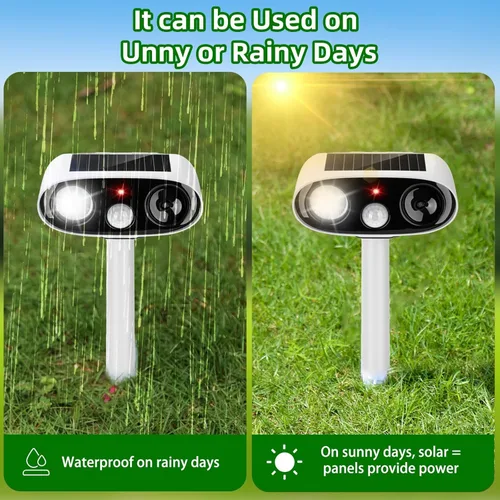 Miniatura 4 de Repelente solar ultrasónico de animales para exteriores, dispositivos repelentes de ciervos y gatos, paquete de 2 unidades, repelente ultrasónico