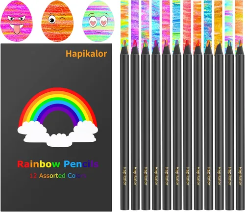 12 lápices de color arcoíris tamaño jumbo, suministros de arte para dibujar, hacer bocetos y colorear, regalos divertidos de Navidad para niños y