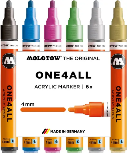 Molotow ONE4ALL - Juego de rotuladores de pintura acrílica 6 colores metálicos
