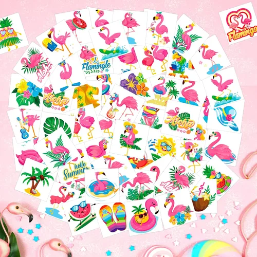 Miniatura 4 de HOWAF 96 tatuajes temporales de flamenco de verano para niños, suministros de fiesta de flamenco, tatuajes para niñas, decoraciones de fiesta