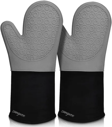 Miniatura 15 de sungwoo Guantes de horno de silicona extralargos, resistentes al calor, con forro acolchado, agarre texturizado antideslizante, perfectos para Verde