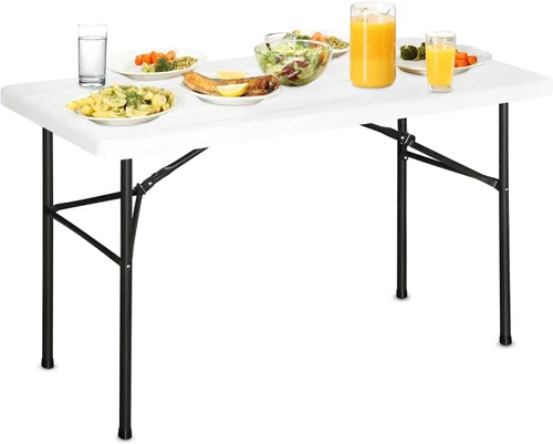 Miniatura 8 de Bblife Mesa portátil plegable para eventos de 4 pies, mesa de camping de plástico con 2 alturas ajustables, mesa de utilidad resistente para Blanco