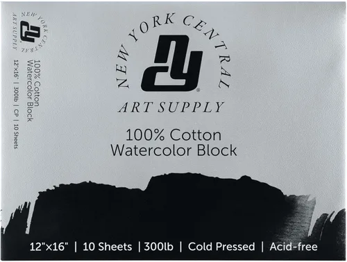 New York Central Bloque de acuarela, prensa fría de 300 libras/22.58 oz/m², 12 x 16 pulgadas, 10 hojas en total, papel de acuarela archivado para