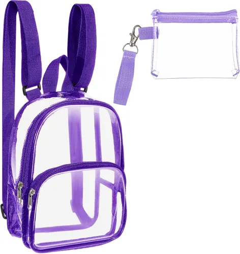 Weewooday Mini mochila transparente transparente para estadio, pequeña bolsa transparente con bolso cruzado impermeable para concierto (morado)