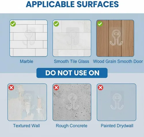 Miniatura 5 de Paquete de 24 ganchos autoadhesivos resistentes, 33 libras (máx.), transparentes, sin uñas, impermeables, ganchos de pared adhesivos para llaves