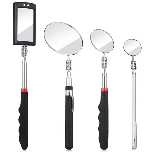 4 Piezas Espejo de Inspección Telescópico Espejo de Inspección Telescópico con Luz LED Flexible Herramienta para Observar Vehículo Partes Pequeñas