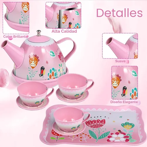 Miniatura 5 de Juego de fiesta de té para niñas pequeñas, juguete de la hora del té de la princesa de PRE-WORLD que incluye postre, galletas, dona, bandeja