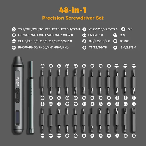Miniatura 5 de Kit de destornillador eléctrico Treevian 3.7V, juego de destornilladores de precisión de doble cabeza 48 en 1 con destornillador eléctrico manual