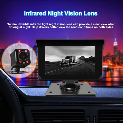 Miniatura 5 de VSYSTO Truck Carplay, 5 "pantalla táctil WiFi 3CH Truck Dash Cam, navegación GPS, Monitoreo de estacionamiento, Cámaras frontal e izquierda