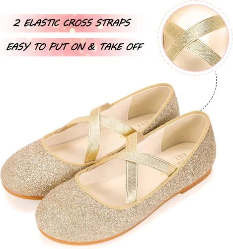 Miniatura 3 de MEJORMEN Zapatos de vestir con purpurina para niñas, zapatos planos de ballet Mary Jane, zapatos de bailarina, boda, uniforme escolar, zapatos