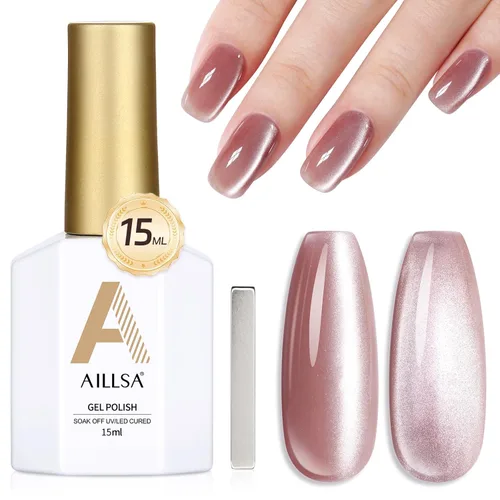 Miniatura 18 de AILLSA - Esmalte de uñas de gel Cat Eye color nude con glitter de cristal, esmalte de uñas de vidrio con destellos, brillo reflectante translúcido