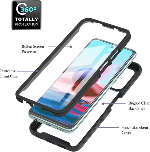 Miniatura 6 de XYX Funda compatible con Xiaomi Redmi Note 10s, protector de pantalla integrado transparente de cuerpo completo híbrido resistente para Redmi Note